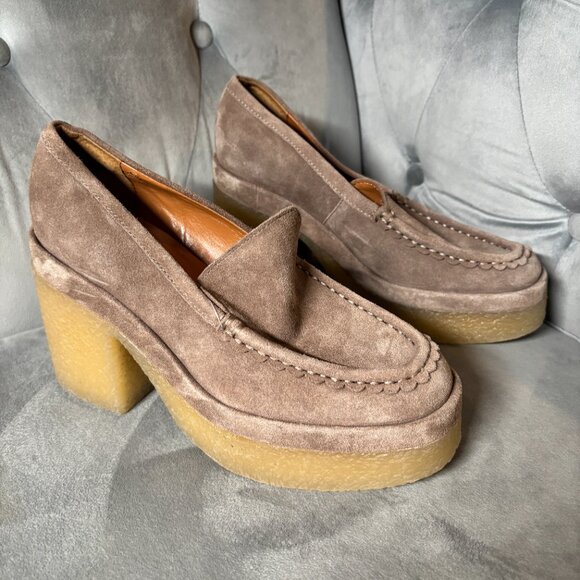 Marc Fisher Suede Platform Loafers Taupe Chunky Heel Shoes – Women’s 7.5 - Picture 7 of 9